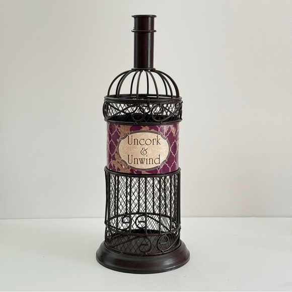 Other - Bottle Shaped Wine Corks Storage Cage Brown Metal 'Uncork & Unwind'
